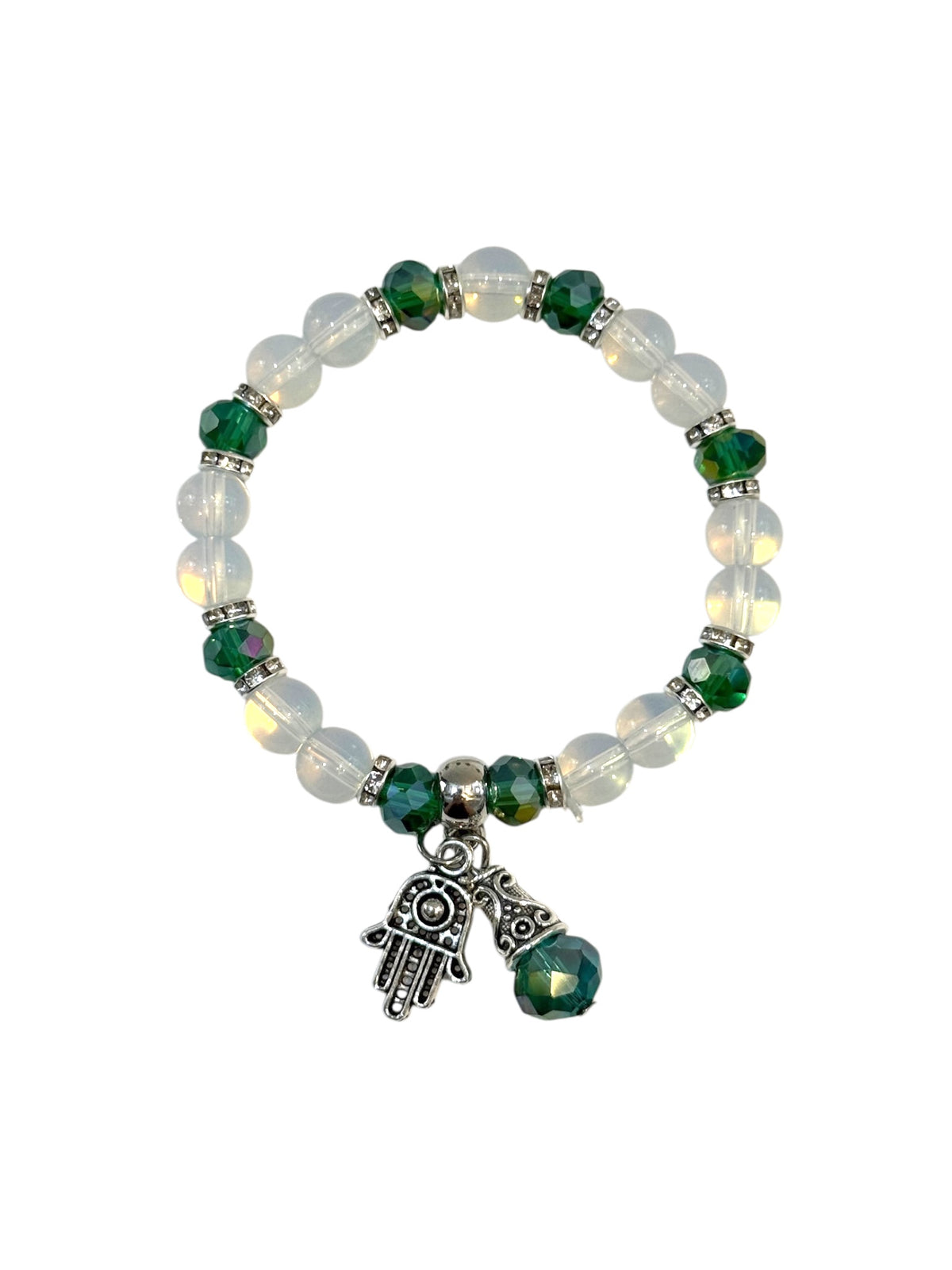 Pulsera Elasticada #Piedra luna multicolor con colgante