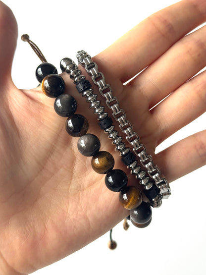 Pulsera combi de acero y piedras para hombre #1250