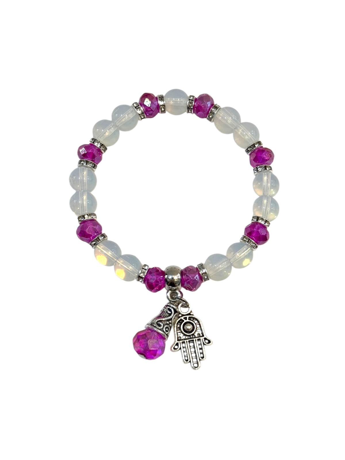Pulsera Elasticada #Piedra luna multicolor con colgante