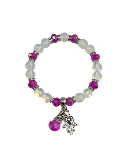 Pulsera Elasticada #Piedra luna multicolor con colgante