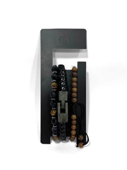 Pulsera combi de cuero y piedras para hombre #5054