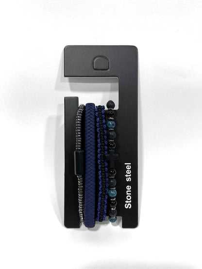 Pulsera combi de cuero y piedras para hombre #5062