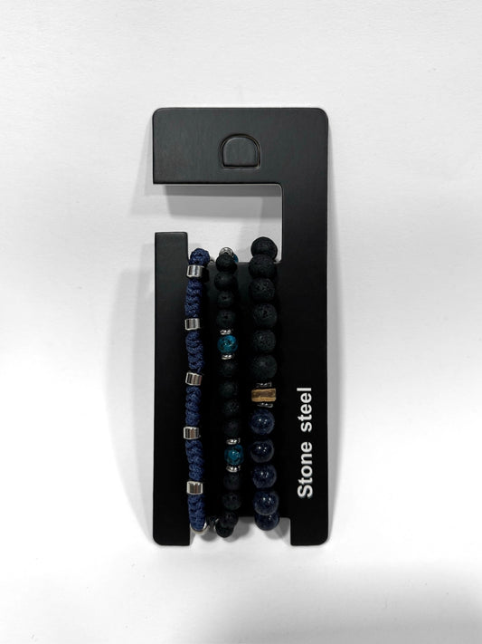 Pulsera combi de cuero y piedras para hombre #5056