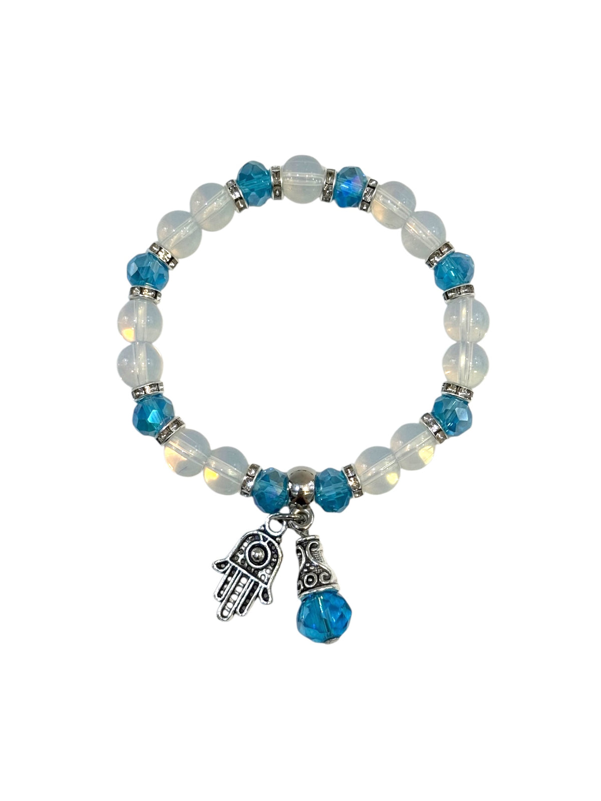 Pulsera Elasticada #Piedra luna multicolor con colgante