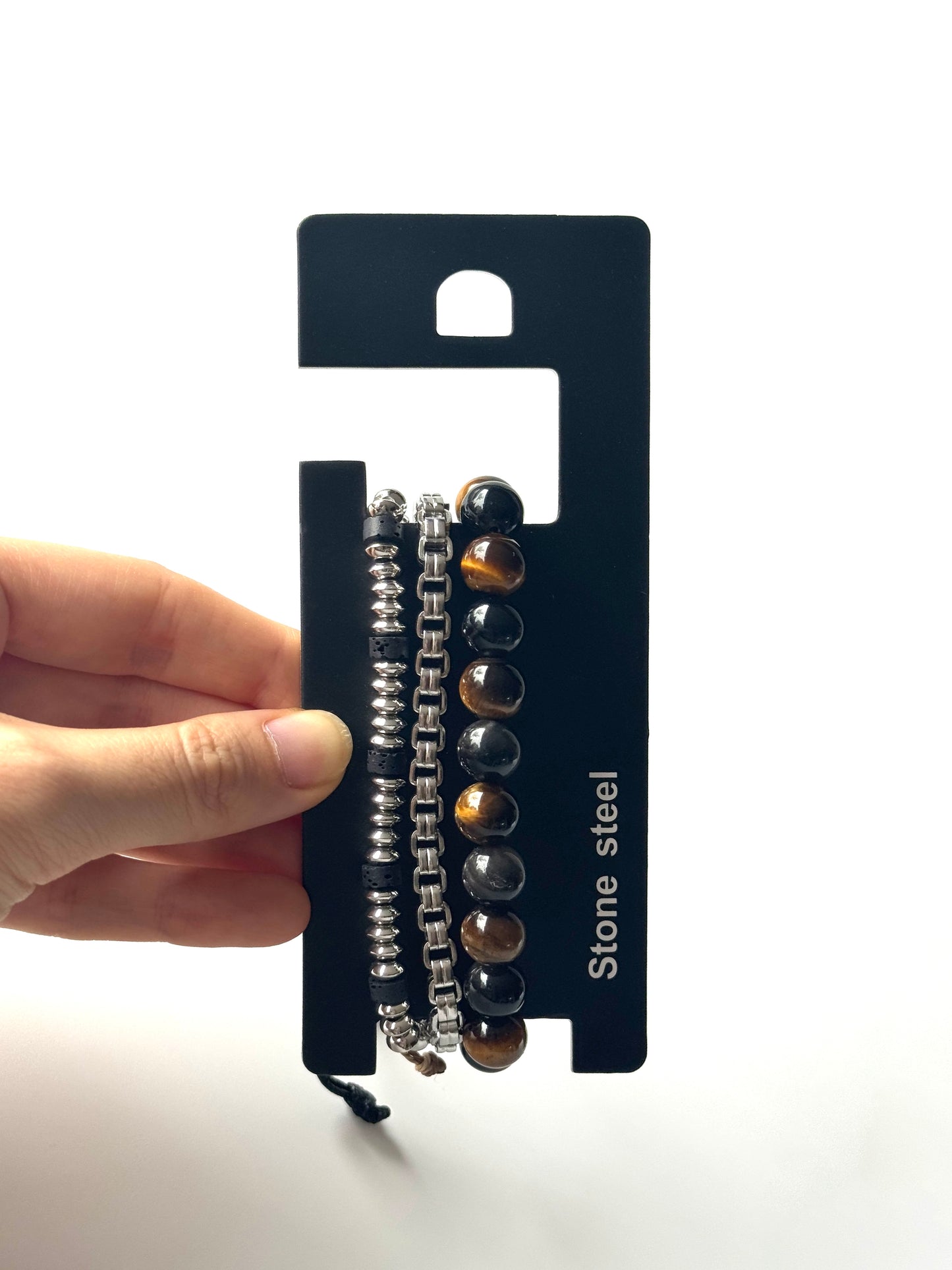 Pulsera combi de acero y piedras para hombre #1250