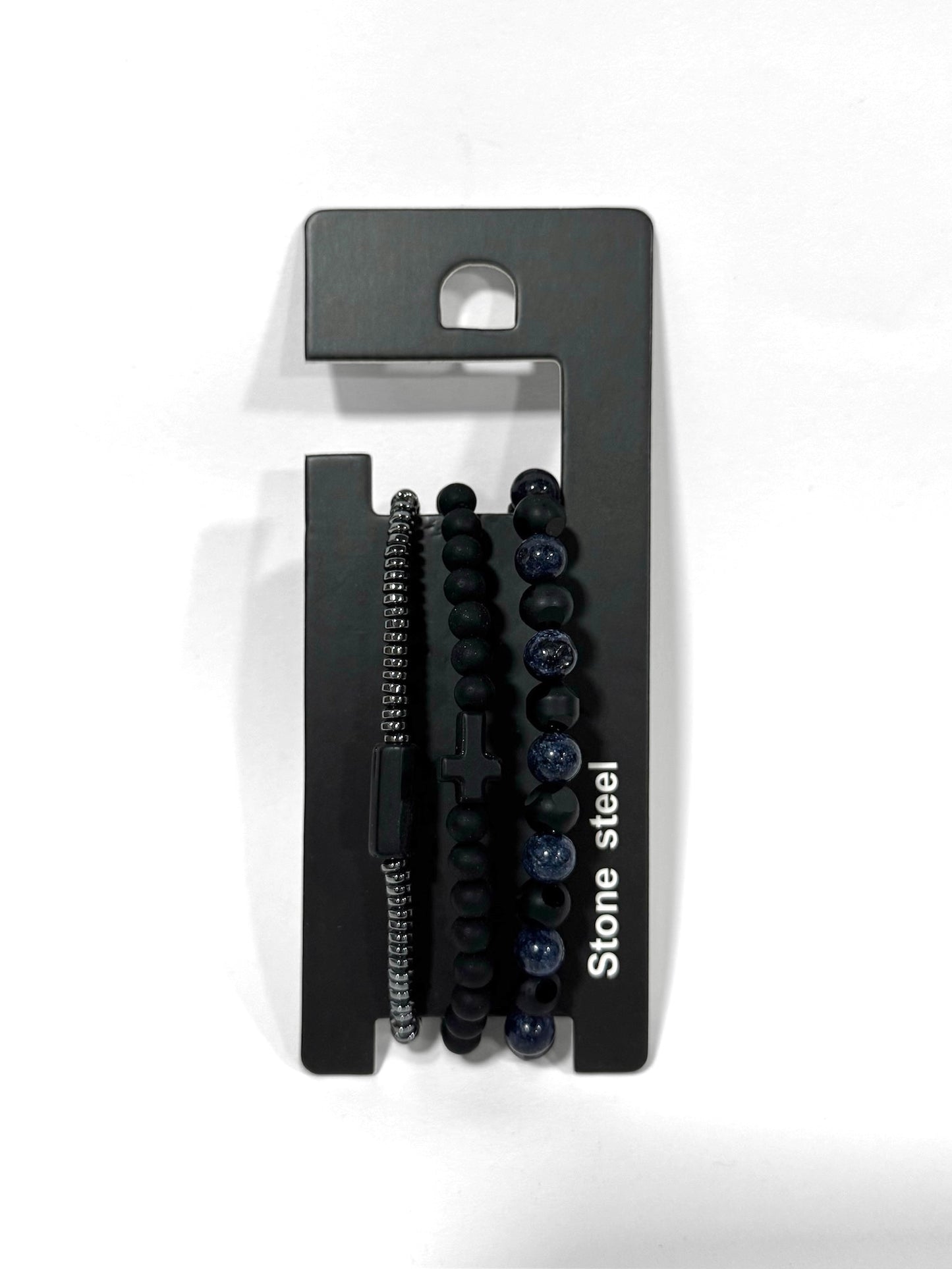 Pulsera combi de cuero y piedras para hombre #5060