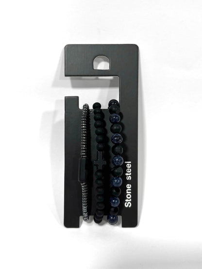 Pulsera combi de cuero y piedras para hombre #5060