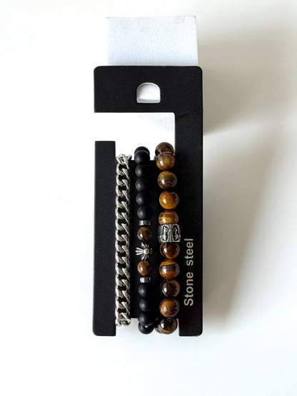 Pulsera combi de acero y piedras para hombre #1253