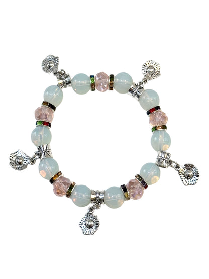 Pulsera Elasticada #Piedra luna 5 colgantes