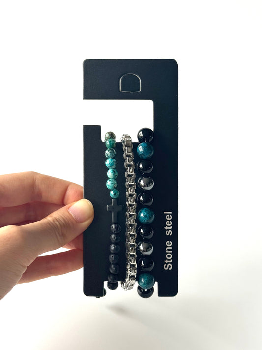 Pulsera combi de acero y piedras para hombre #1259