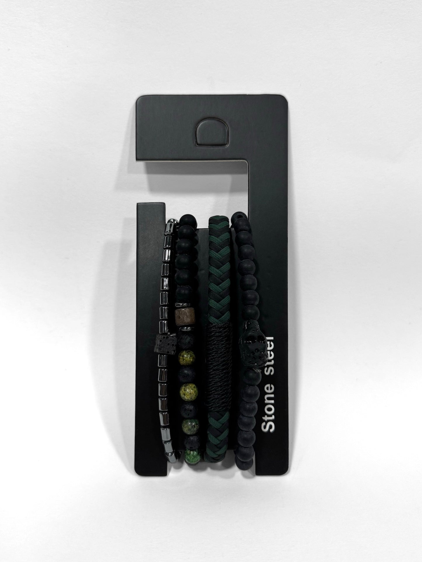 Pulsera combi de cuero y piedras para hombre #5061