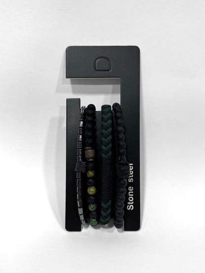 Pulsera combi de cuero y piedras para hombre #5061