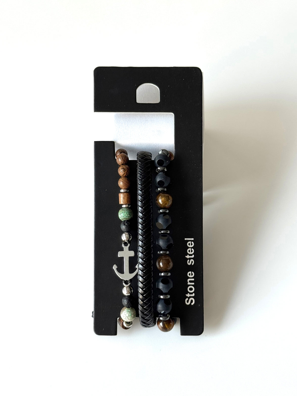 Pulsera combi de cuero y piedras para hombre #50562
