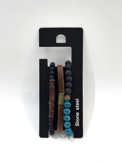 Pulsera combi de cuero y piedras para hombre #5063