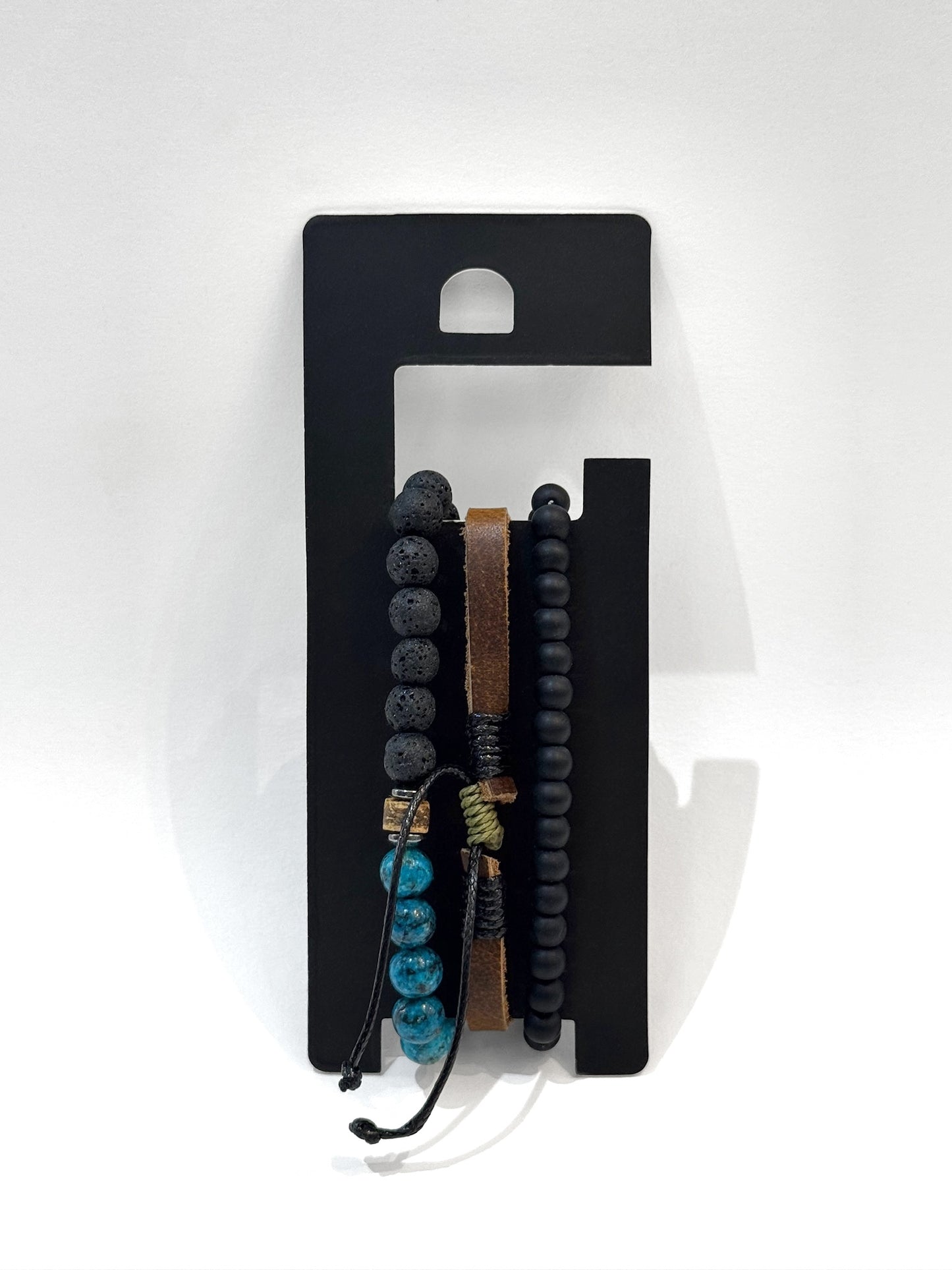 Pulsera combi de cuero y piedras para hombre #5063