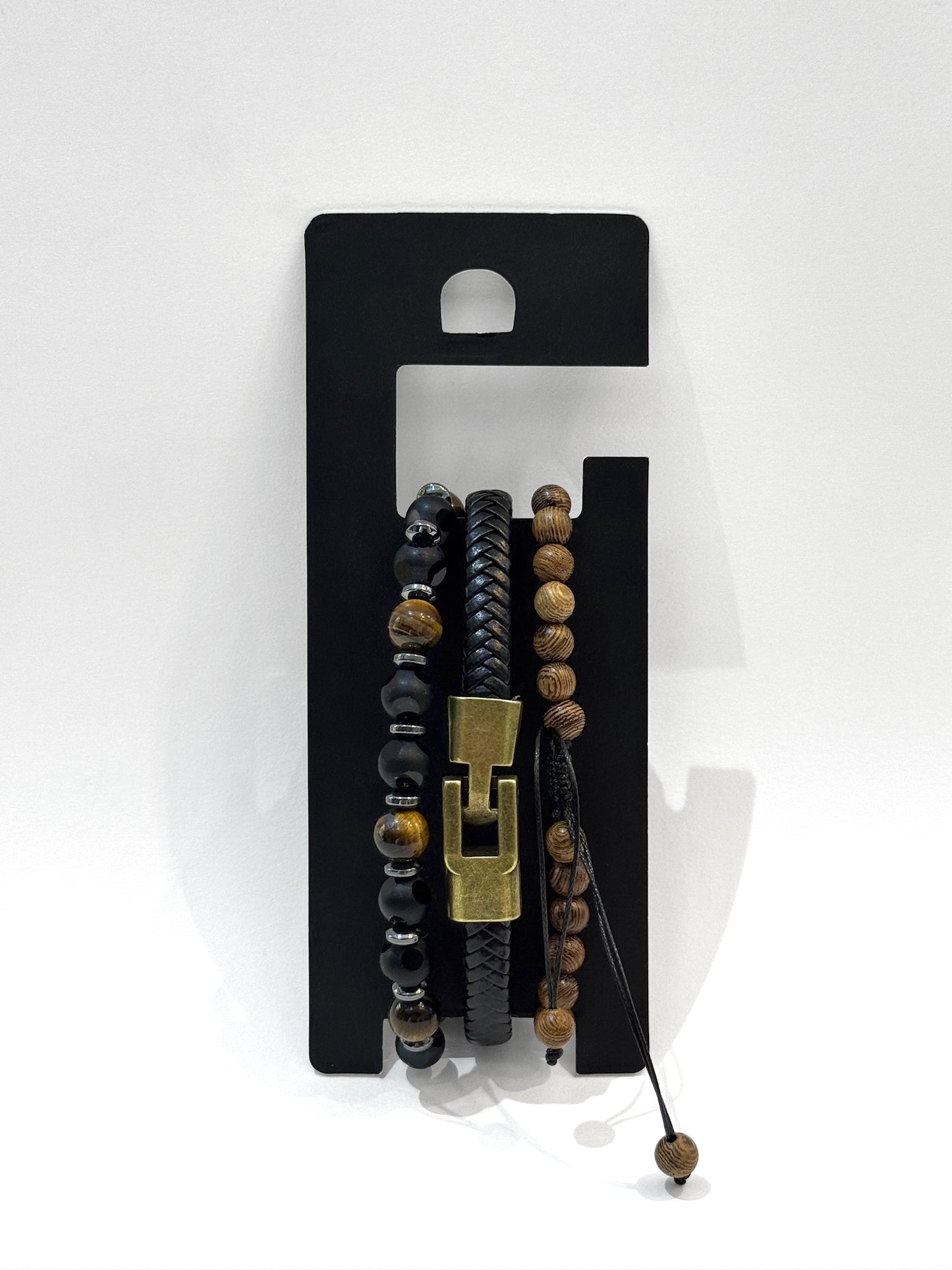 Pulsera combi de cuero y piedras para hombre #5054